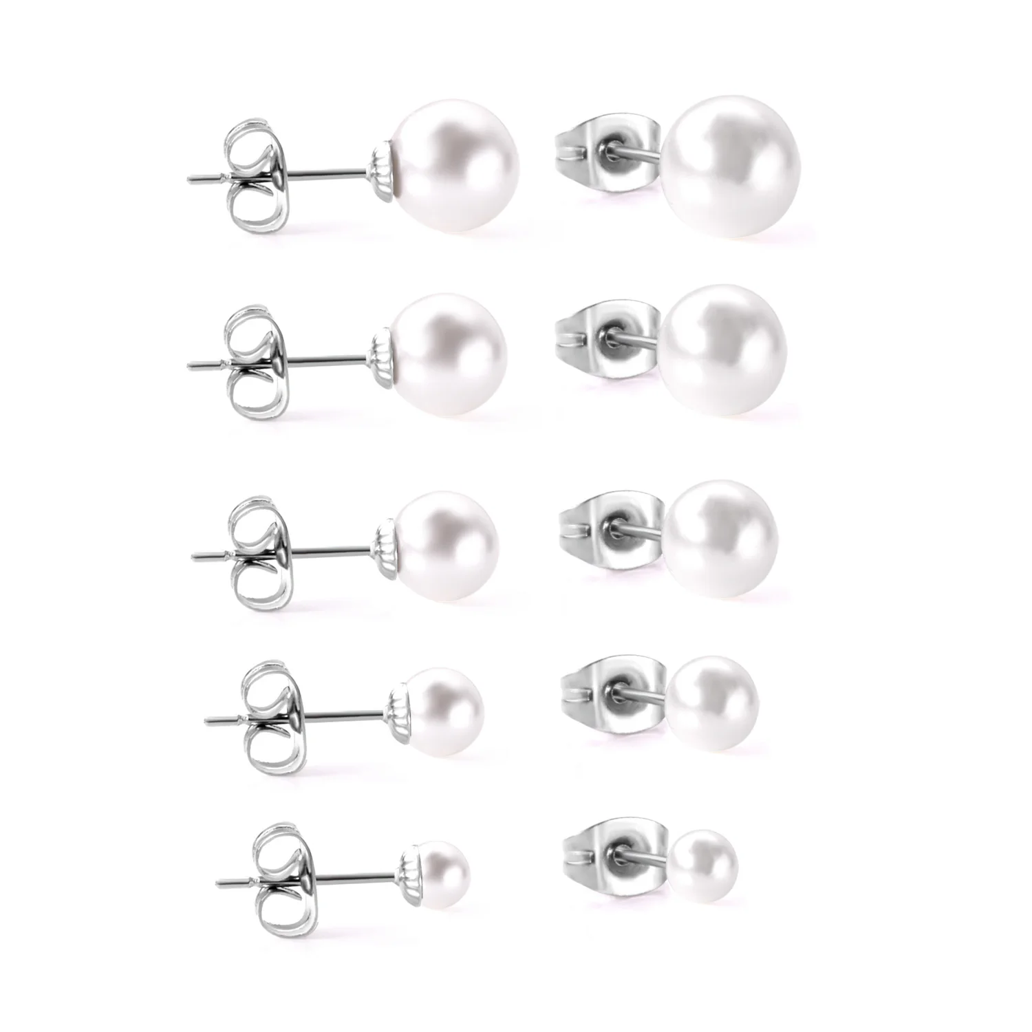 10 Paar Imitationsperlen-Ohrstecker aus 316L-Edelstahl, hypoallergen, kein Verblassen, vergoldet, versilbert, lässiger Piercing-Ohrring, Geschenk – Detail 7