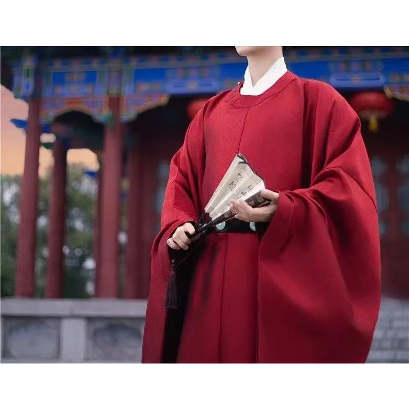 Hanfu Men Women Ming Dynasty Round Neck Robe Dark Pattern Royal Costume Halloween Stage Role Play