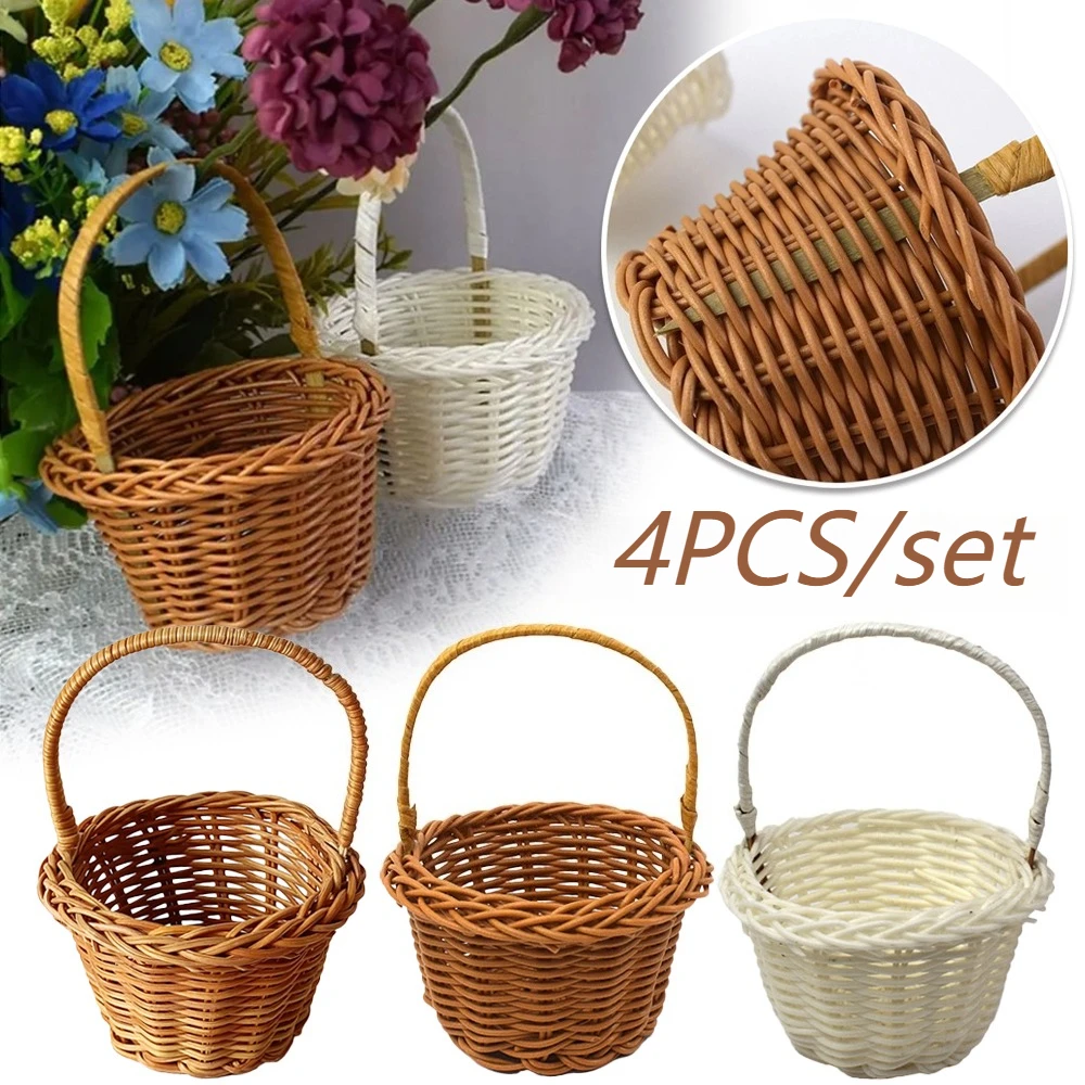 

4PCS Creative Mini Rattan Woven Baskets Beautiful Hand Made Storage Basket, Wicker Flower Basket Shopping Storage Hamper Basket