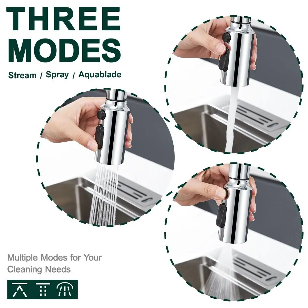 

Durable ABS Kitchen Faucet Spray Head Dual Function 3 Function Pull Out Sprayer Nozzle Brushed Nickel Water Saving