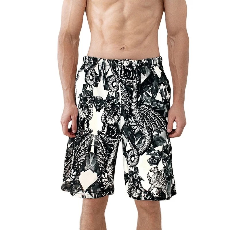 

Летние повседневные шорты из шелка шелковицы с принтом, пляжные брюки, мужские шелковые дышащие и удобные домашние пижамные штаны, оптовая продажа