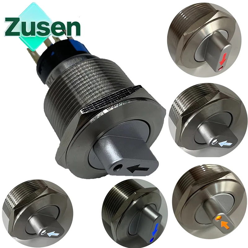 Zusen 22mm Metal Selector Knob Switch 2/3Positions Lock with Arrow Symbol Light 1NO1NC 2NO2NC (ZS22-11X/22X/21/31/S)