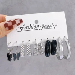 Fashion Geometric Heart Butterfly Hoop Earring Set Vintage Drop Earrings Jewelry For Women Girl Brincos 2022 Trendy Earring Gift