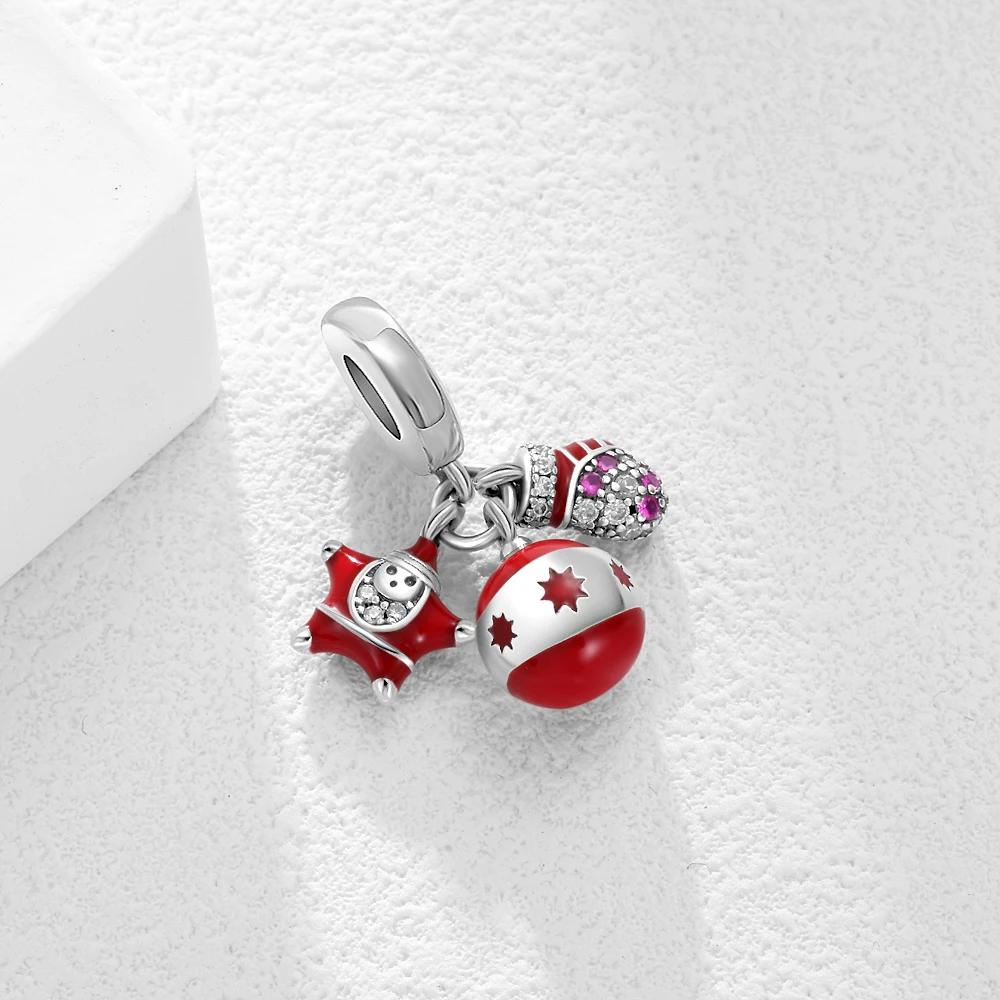 شجرة عيد الميلاد 、 رجل الثلج، الرنة، سانتا كلوز، زلاجة، قلادة بيل بيد، 925 الفضة الأوروبية الأصلية سوار DIY مجوهرات حساسة #3