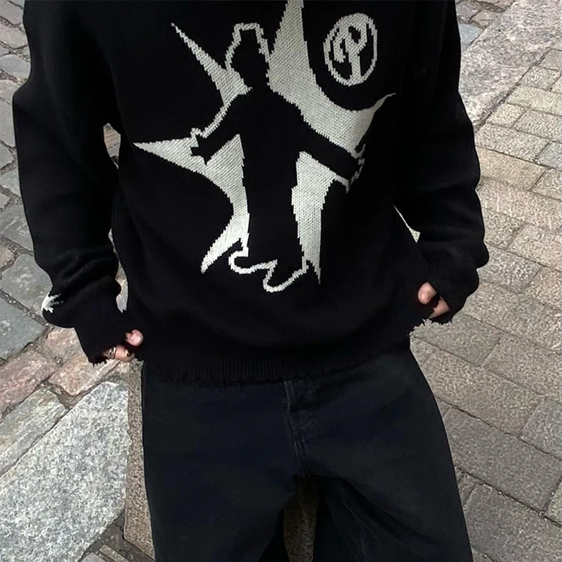 Pull d'hiver en tricot à manches longues pour homme, haut Hip Hop graphique, mode coréenne, Harajuku, Goth Y2k, vêtements de rue