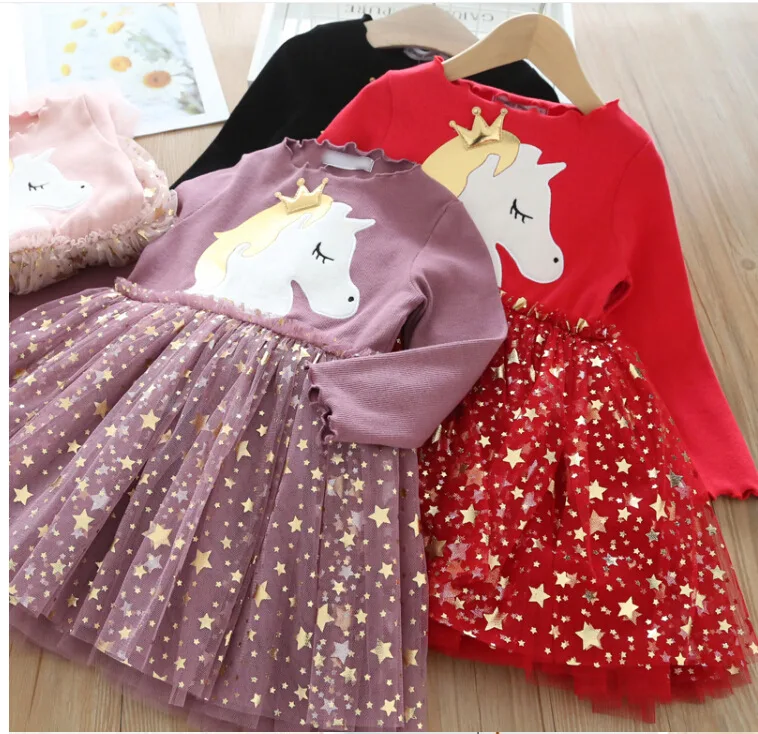 Unicorn Princess Dress 2024 Autumn Toddler Kids Dresses Girls Children Birthday Party Halloween Christmas Costume 3 to 7 Y