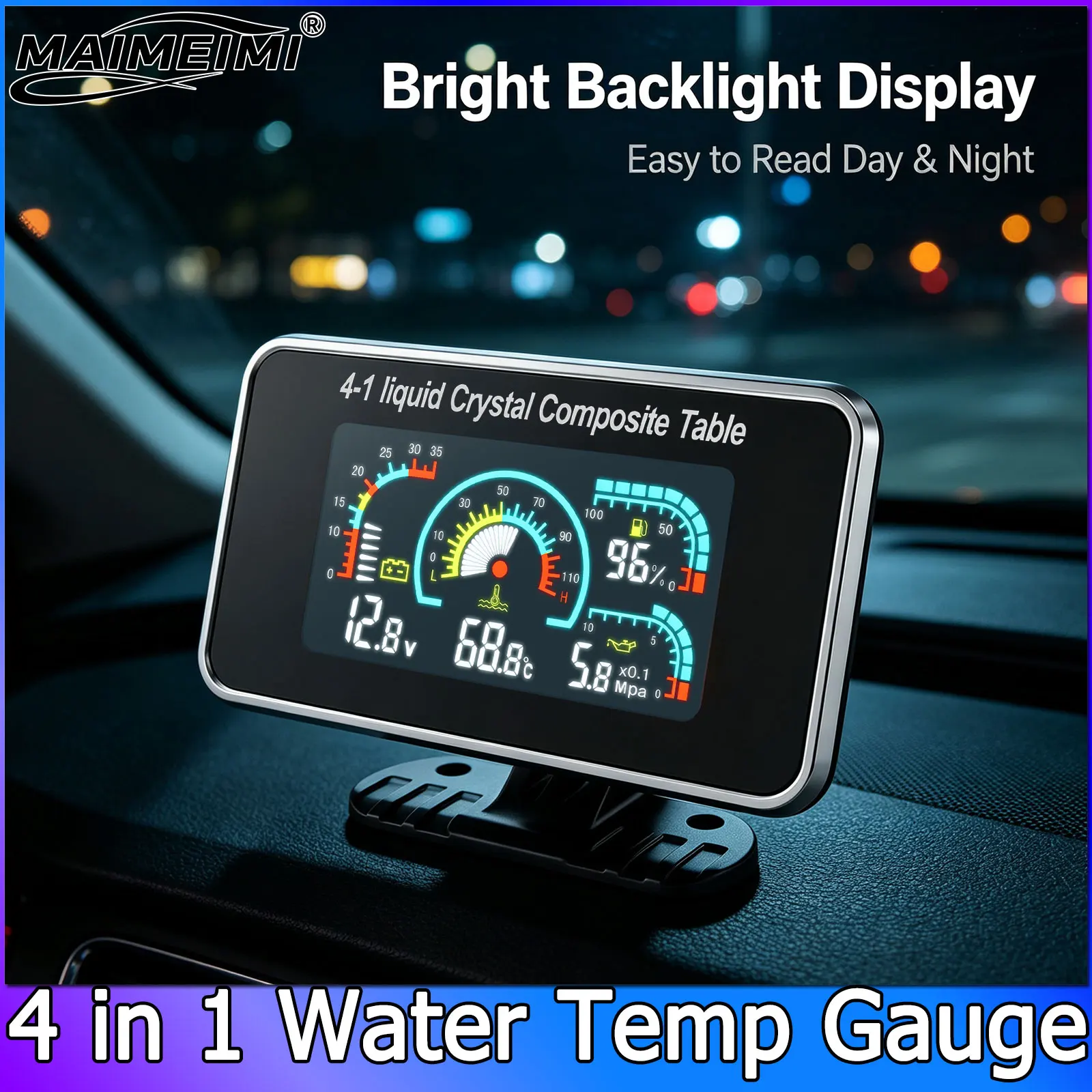 4 in 1 Car  Water Temp Gauge With Sensor 10mm Oil Pressure Voltmeter Fuel Level Gauge + Alarm LCD Digital Meter for Truck Car