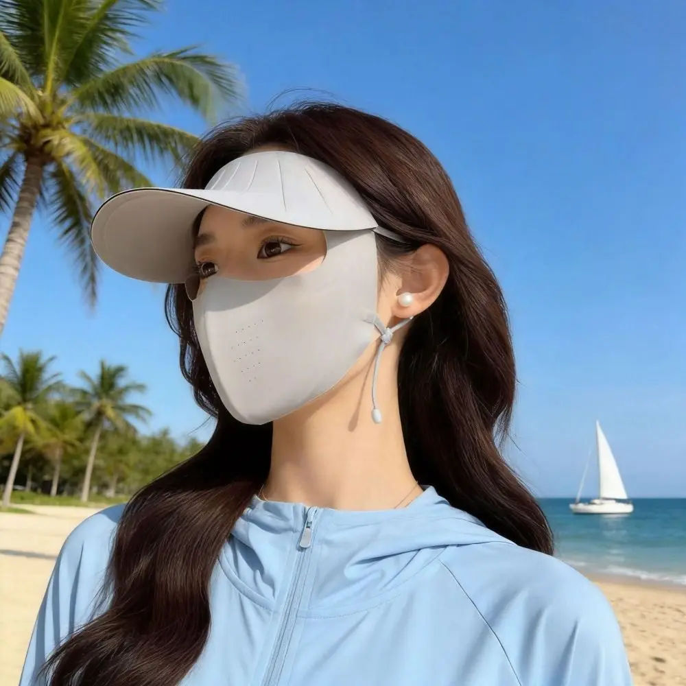 Trendy UV Blocking Sun Protection Mask Cooling Effect UPF 50+ One-piece Mask Hat Breathable Lightweight Face Cover Summer
