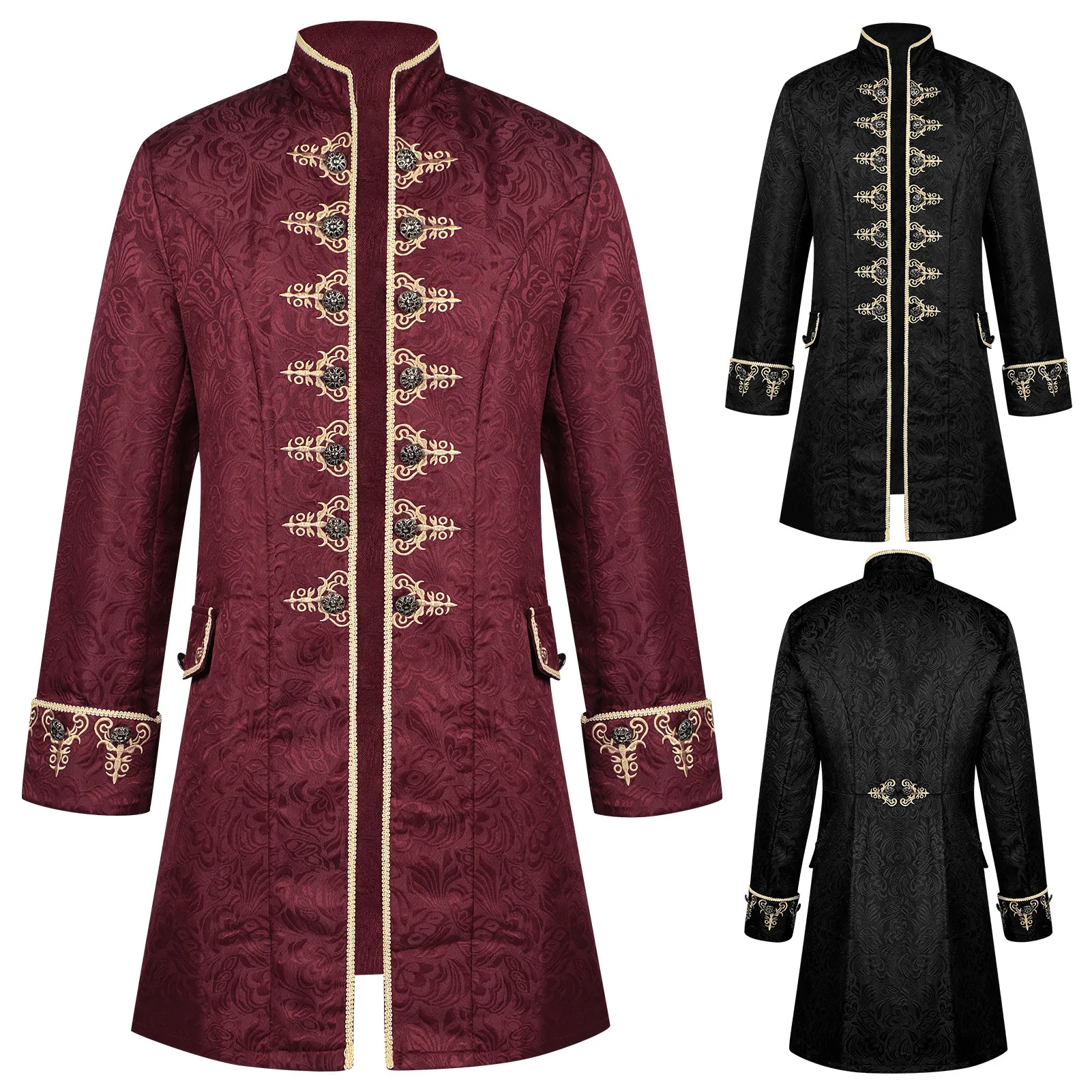 

Men's Medieval European Style Coat Stand Collar Front Rococo King's Renaissance Victorian Clothing Halloween cosplay Costume