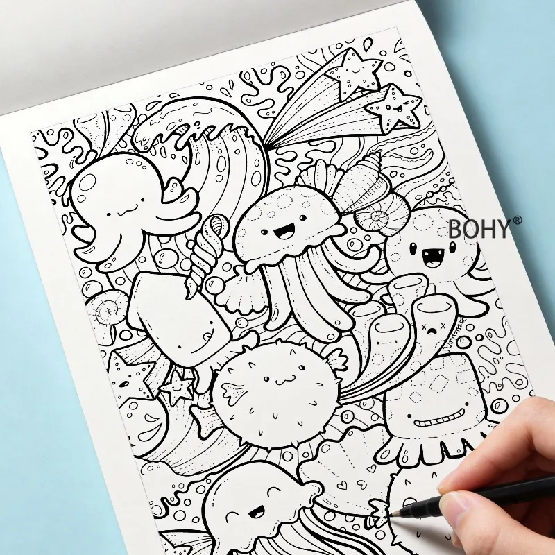 1 Book of Adult Decompression and Healing Drawings, Including Mandala/owl/marine Creatures, and Other Line Drawings, 24 Pages