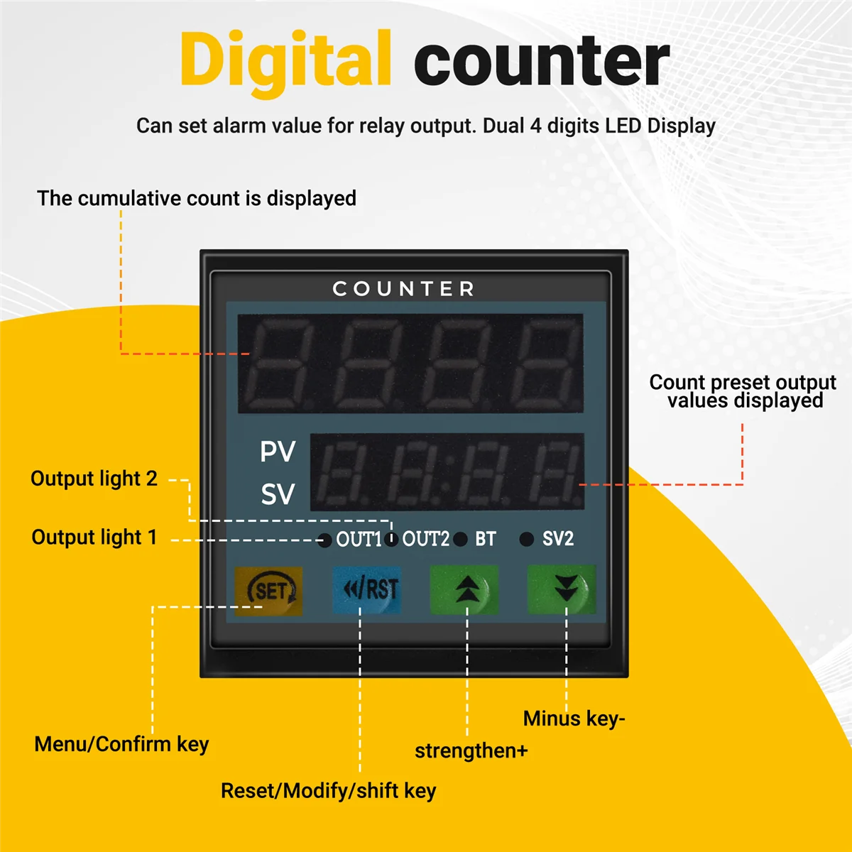 BABP MYPIN 4 Digital Counter Length Counter Length Meter Multi-Functional Intelligent 90-260V AC/DC Preset Relay Output