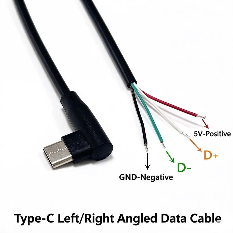 5PCS 4‑Core Type‑C Angled Single‑End Cable, Up/Down/ Left/Right Elbow & Straight Female 5V Power Wire