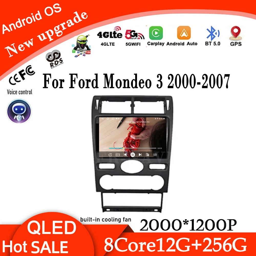

Автомобильный радиоприемник, мультимедийный плеер для Ford Mondeo 3 2000-2007, DSP, стереосистема Android, GPS-навигация, 4G, Bluetooth, Wi-Fi, охлаждающий вентилятор