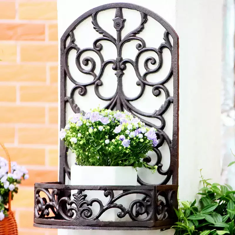 Country Style Cast Iron Wall Window Box Decoration Of Jardin Metal Balcony Window Frame Round Flower Bed Wall Planter Pot Holder