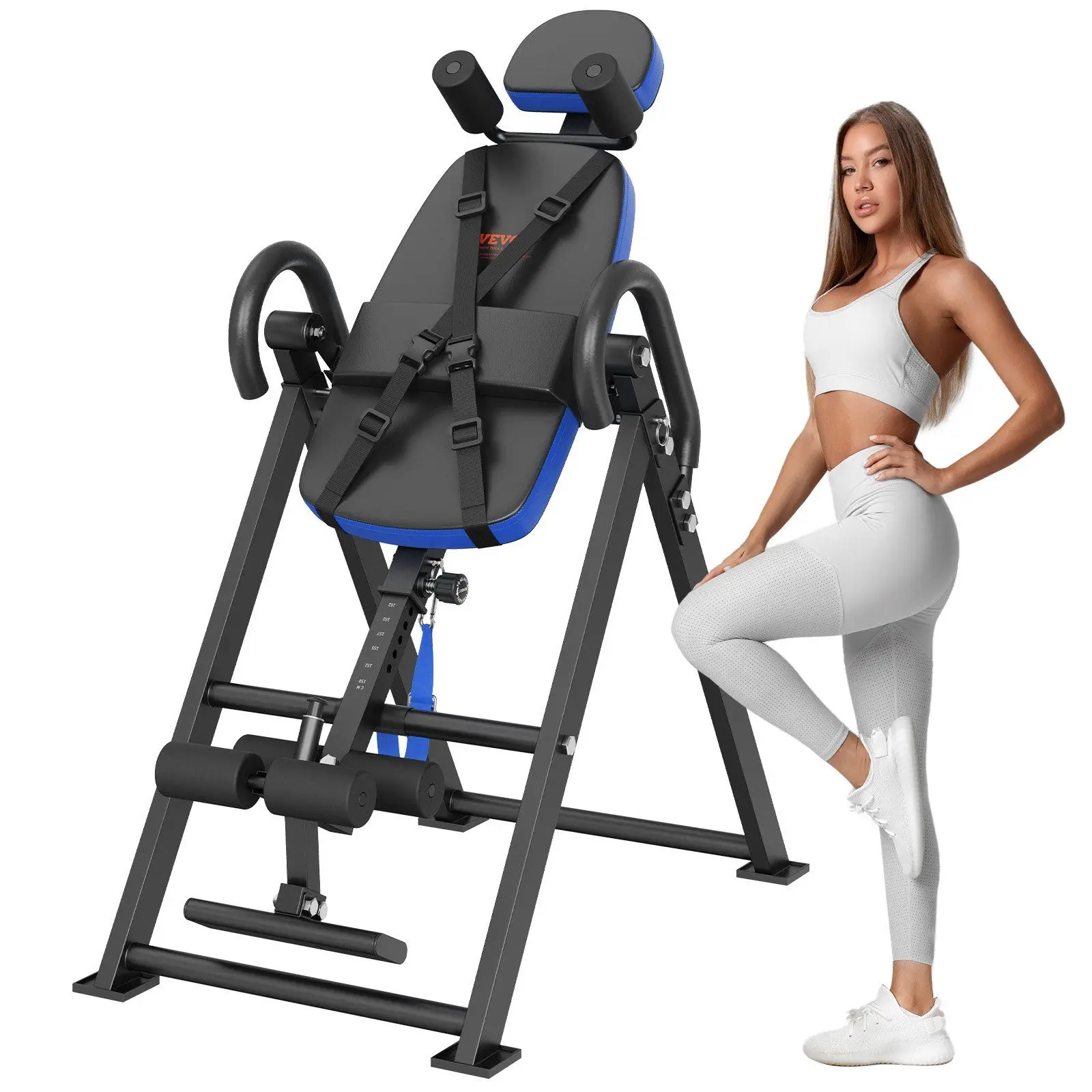 Foldable Inversion Table For Strength Training With Adjustable Backrest And Safety Straps, Ideal For Home Gym Workouts, Metal Fr