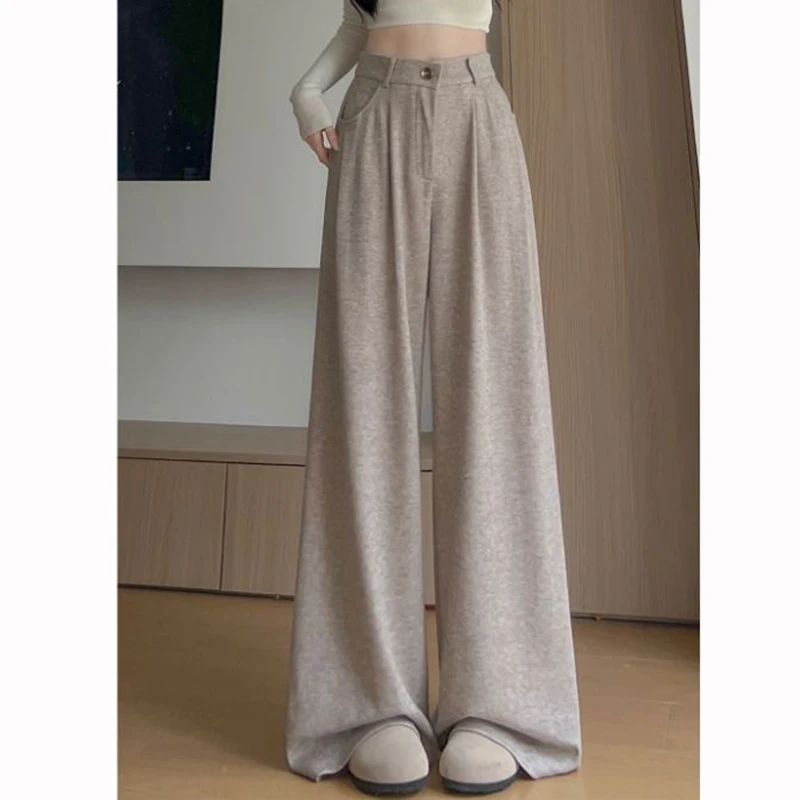 Chic Haferflocken Frauen Hohe Taille Hosen Weibliche Koreanische Bequeme Gerade Bein Hosen Mädchen Klassische Retro Feste Hosen
