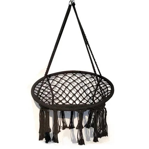 Garden Hanging Chair White Hammock Round Chair With Cotton Tassel Style For Balcony and Yard Black And White