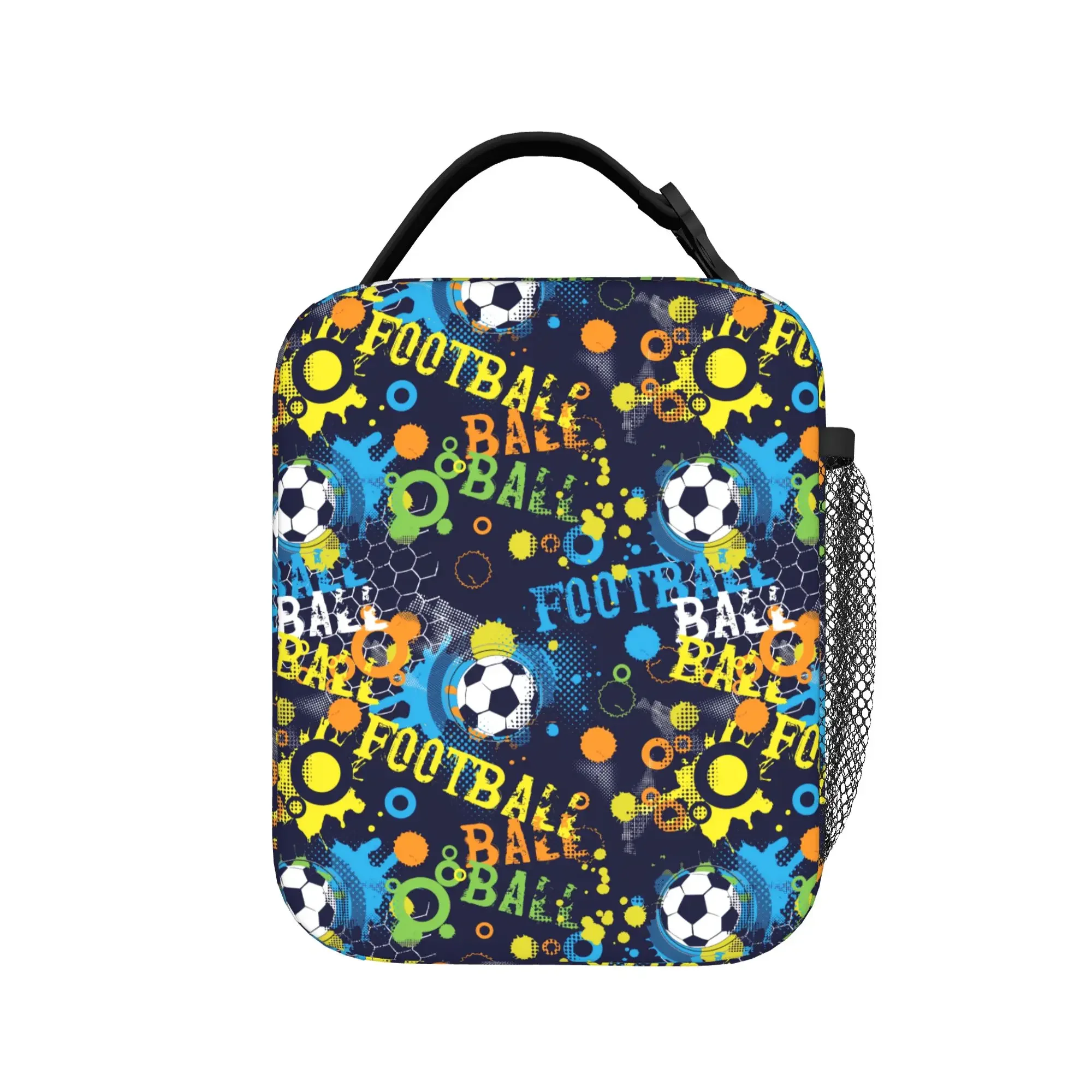 Football Pattern Lunch Bag  Portable Insulated Lunch Box Men Office Print Cooler Bag Cute Oxford Thermal Tote Handbags