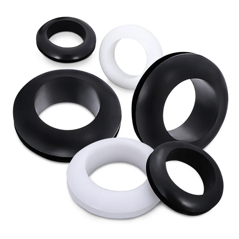 โอริงยางสองชั้นสีดำ/ขาว สำหรับป้องกันสายไฟ ขนาด 3~80 มม. ใช้กับสายไฟ สายเคเบิล อุปกรณ์ฮาร์ดแวร์