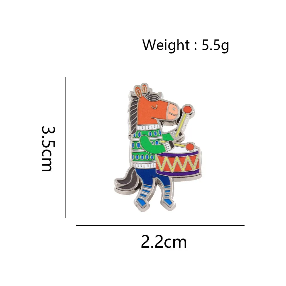 Niedliche Pferd-Schlagzeuger-Emaille-Pins Kreative Musikalische Pony-Broschen mit Trommel Lustige Cartoon-Tier-Abzeichen Rucksack-Anstecknadel Schmuck Geschenk – Detail 8