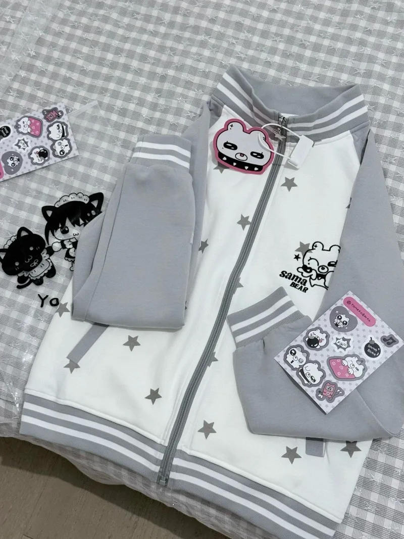 Star Y2k veste à capuche couche d'air mignon Vintage manches Raglan veste à glissière japonais ample mignon doux sweat manteau pour dames