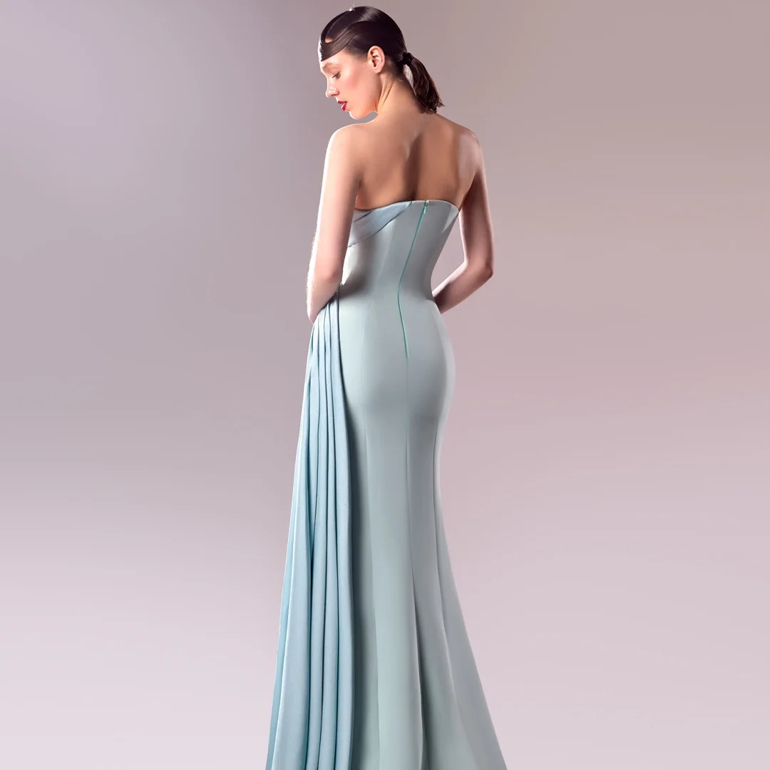 فساتين سهرة مخصصة عالية الجودة من الساتان المستقيم كريستال بدون حمالات وسحاب خلفي بدون أكمام قطار كوكتيل D #2