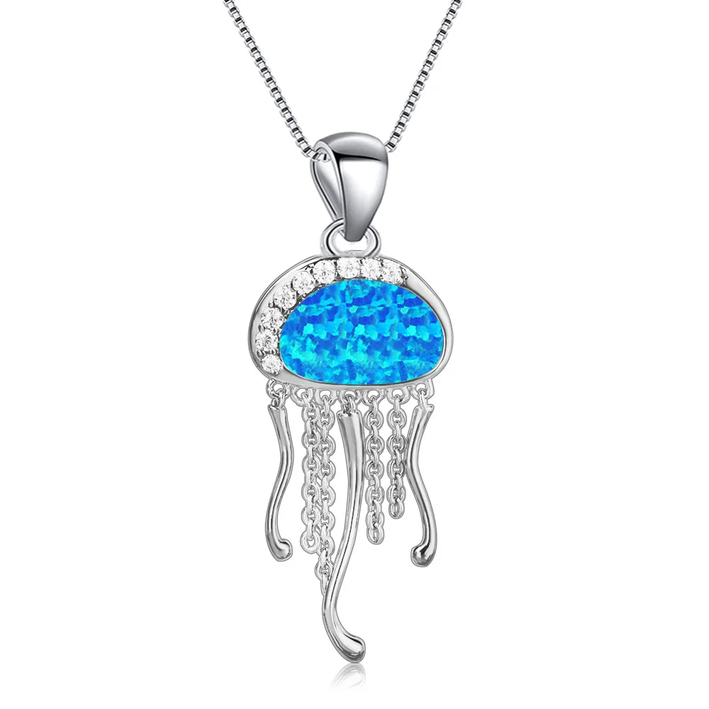 قلادة أنيقة على شكل قنديل البحر مع تاج من حجر الراين المتلألئ من العقيق الأزرق، هدية مجوهرات فاخرة فريدة من نوعها تحت عنوان المحيط للنساء