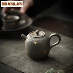 Japanese Rust Glazed Pottery Teapot Retro Sprinkle Gold Gilded Pot Household Tea Brewing Kettle with Infuser Cafes Accessories