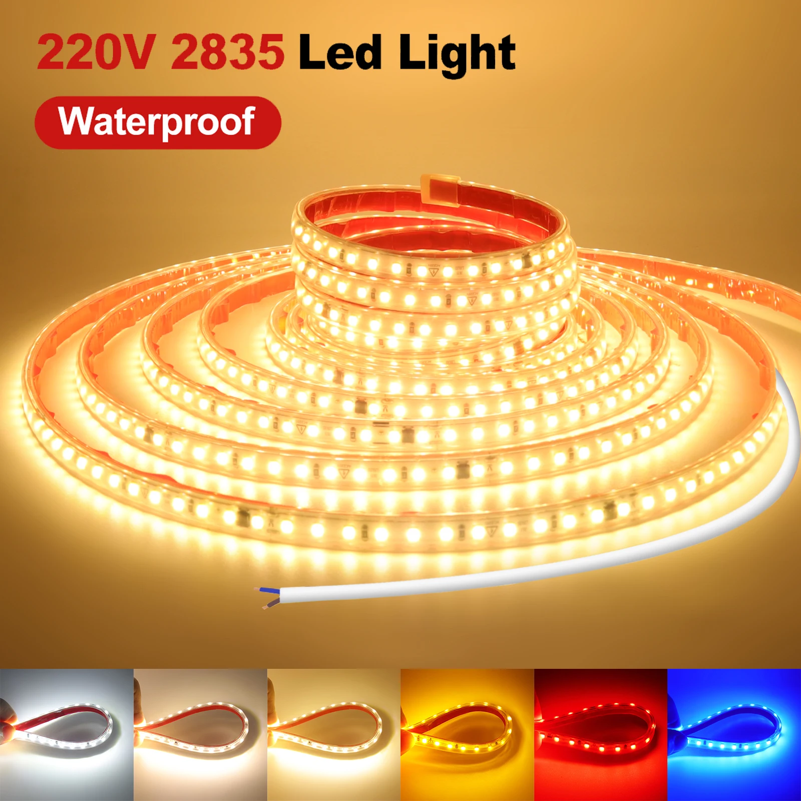 220V LED Strip Light Waterproof High Bright Flexible Led Diode Tape 2835 120LEDs/m White Red Green Blue Pink Warm for Home Decor