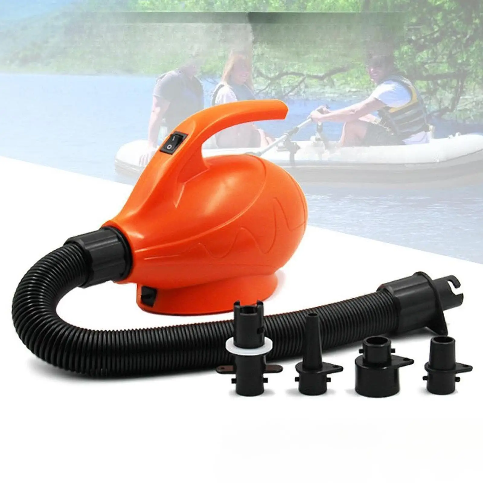 

Electric Air Pump Portable Inflator Deflator Pump Quick Fill with 4 Nozzles for Rafts Air Beds Kayaks Pool Toys Swimming Rings