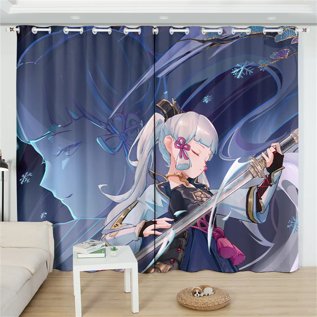 Kazuha Genshin Impact Sunshade Curtains 2 Panels Anime Printing Window Drapes For Living Room Bedroom Cartoon Home Decor Curtain