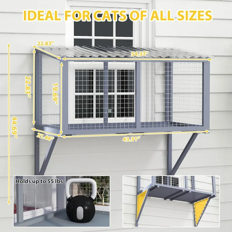 Window Catio, Catio Outdoor Cat Enclosure Window Box, Wooden Cat Window Perch