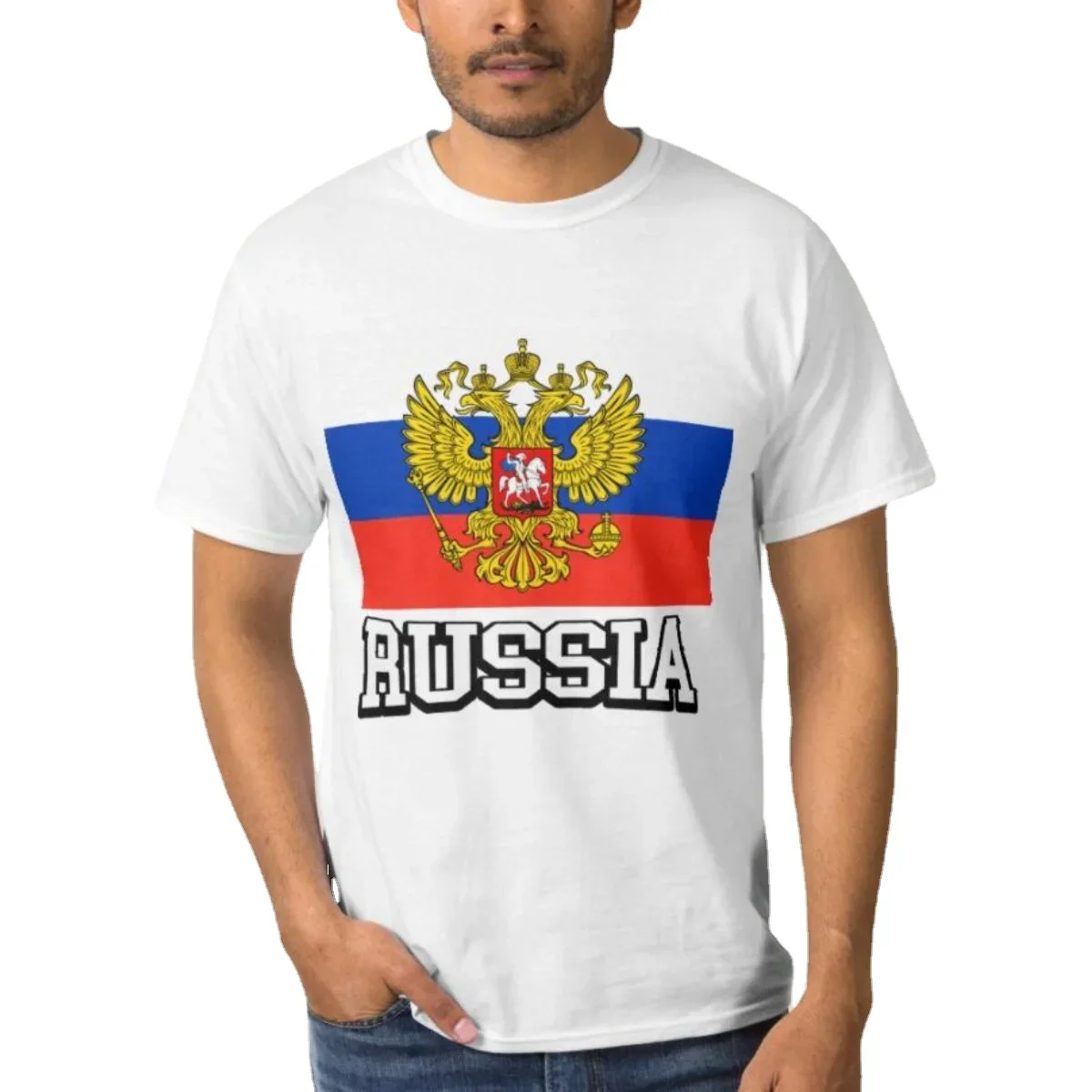 

Russia Coat of Arms and Flag Men T-Shirt Short Sleeve Casual Cotton O-Neck T Shirts Men Clothing