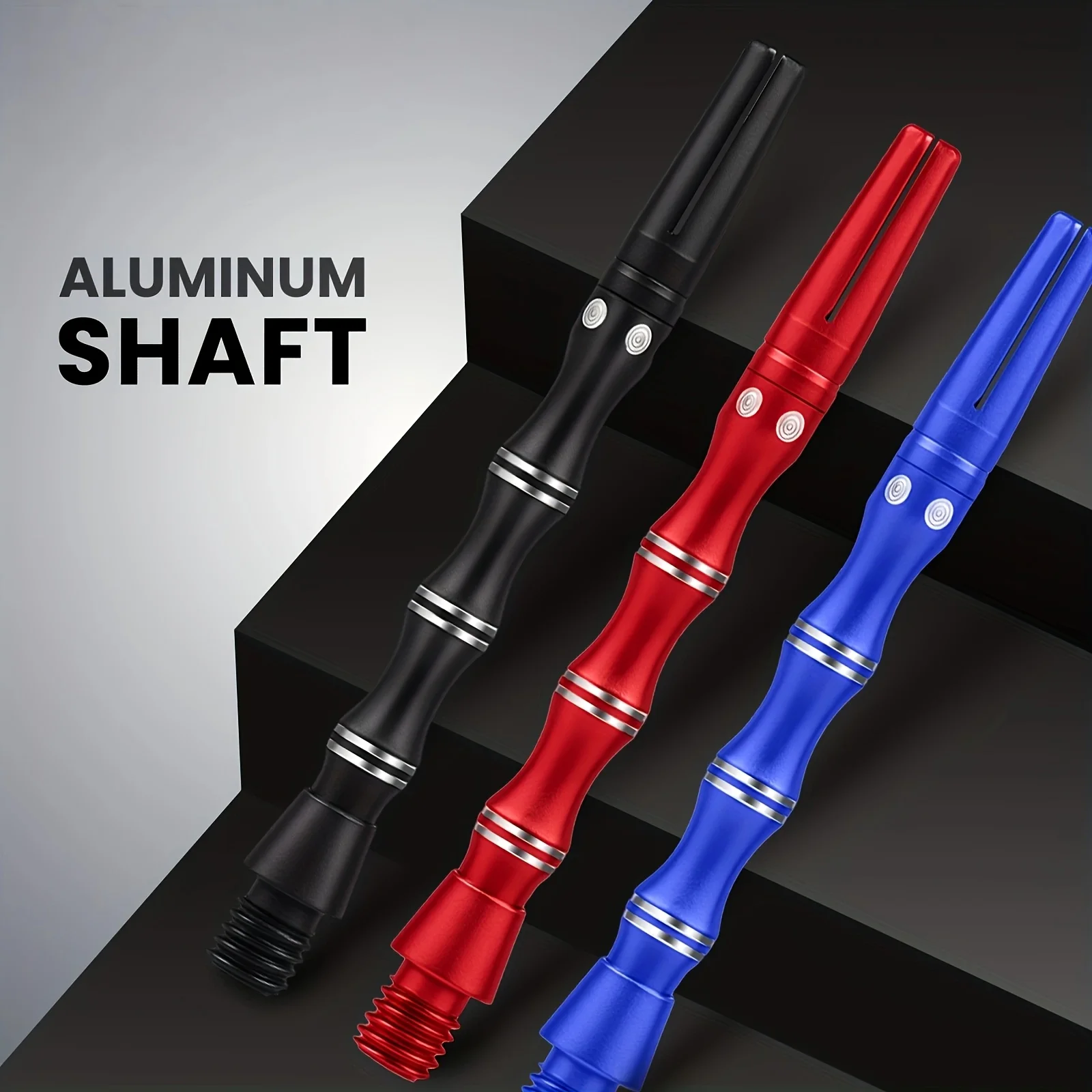 Aluminum alloy dart shaft set of 6, wave shaped design, with O-ring fixed, available in 3 color combinations.
