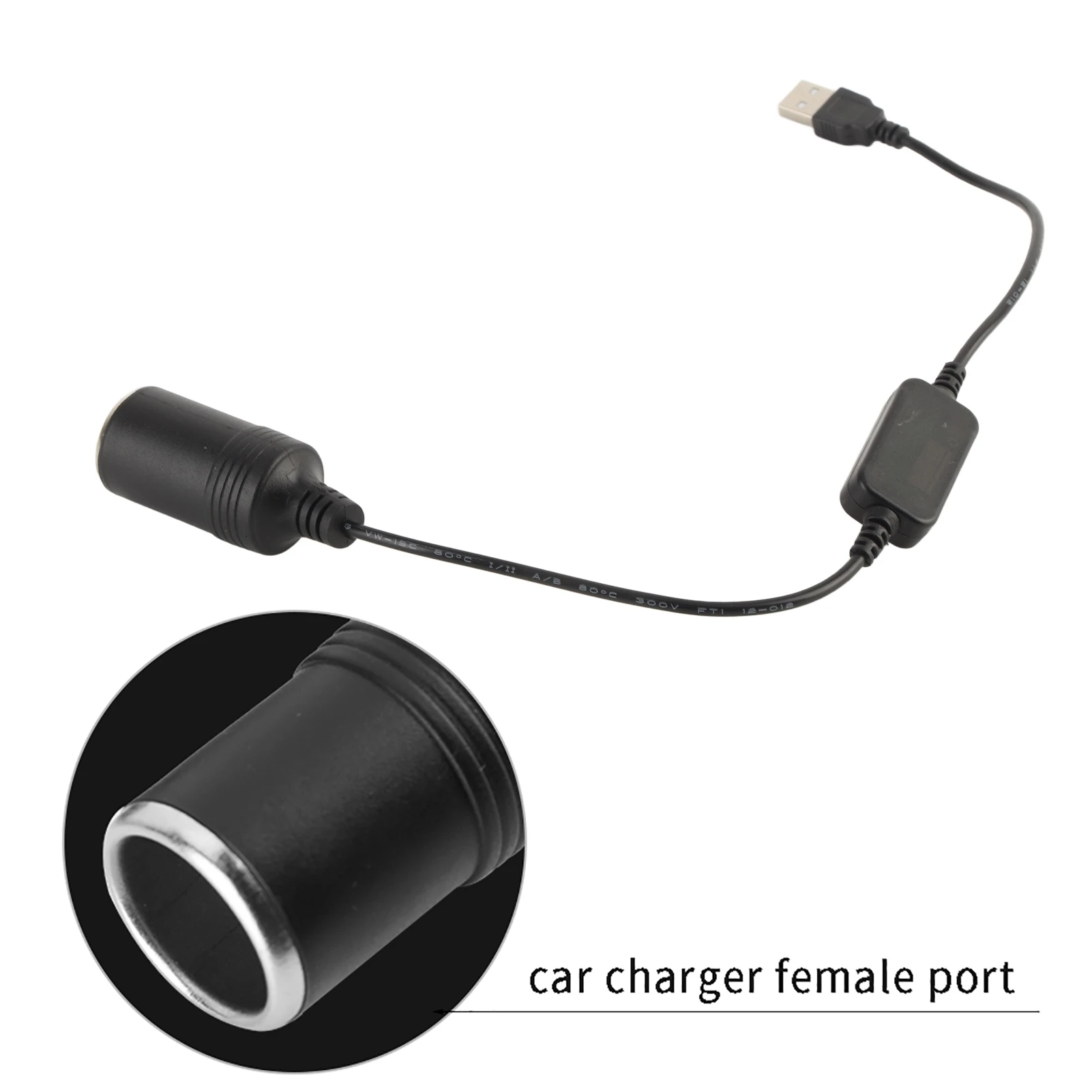 USB Port to 12V Car Cigarette Lighter Socket Female Converter Adapter Cord