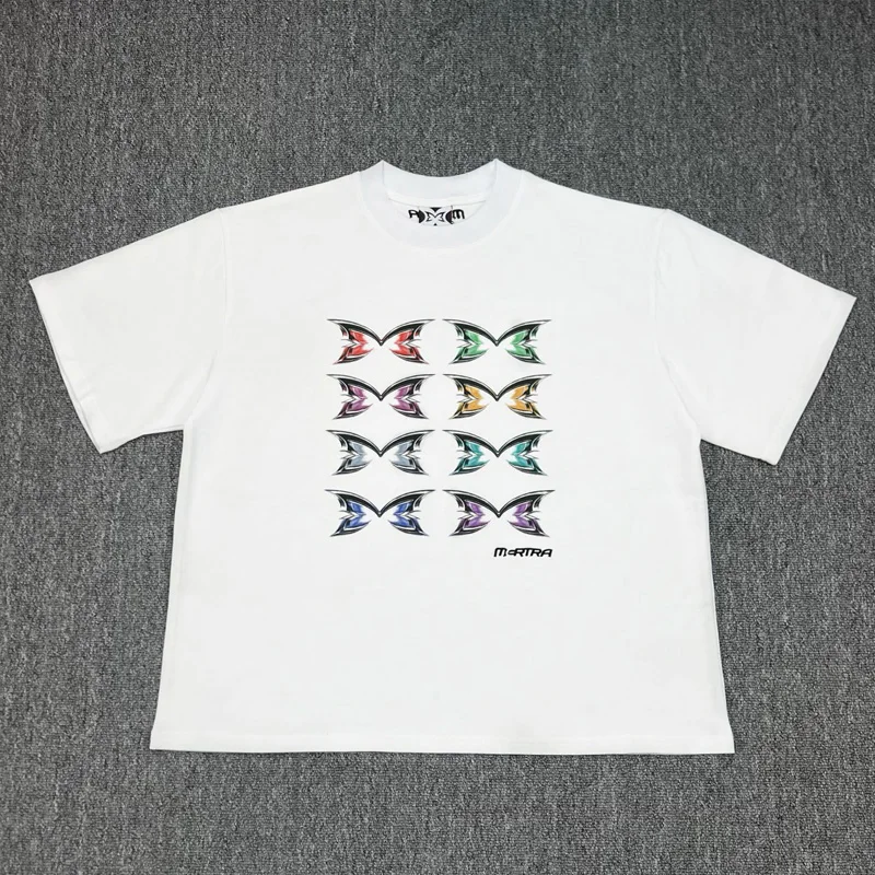 

Новый стиль, футболка MERTRA, повседневные креативные топы с короткими рукавами и принтом логотипа, модные трендовые футболки Mertra High Street