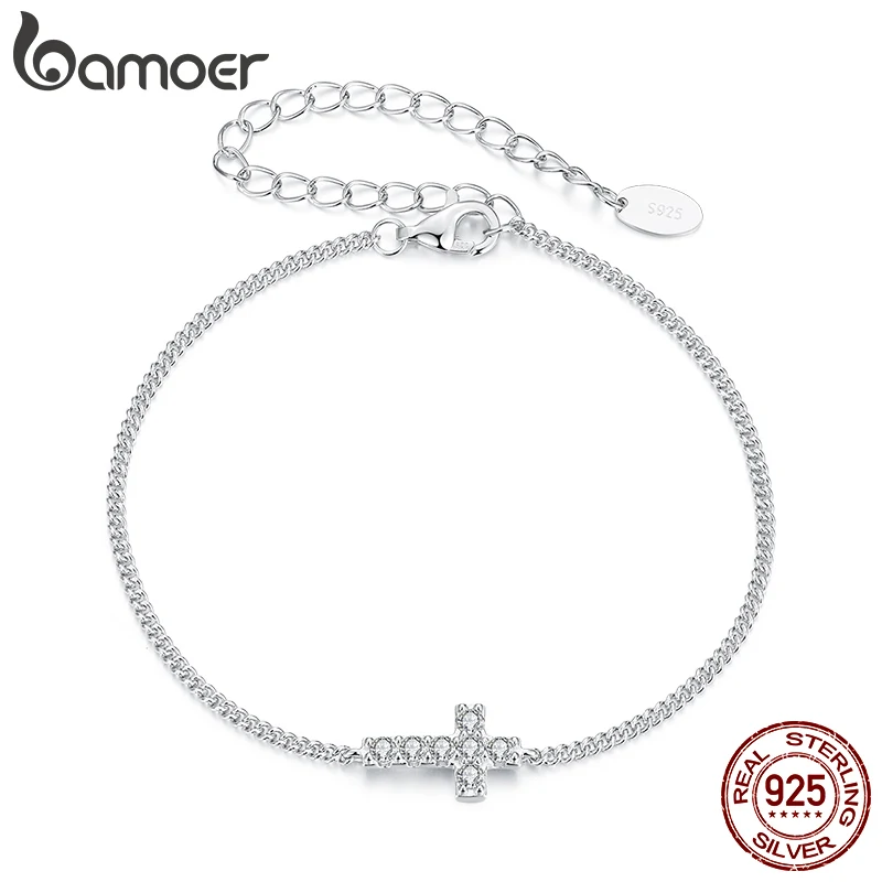 Bamoer Moissanite Bracelet Classic 925 Sterling Silver Chain Cross Charm Bracelets Chain Wedding Fine Jewelry 5