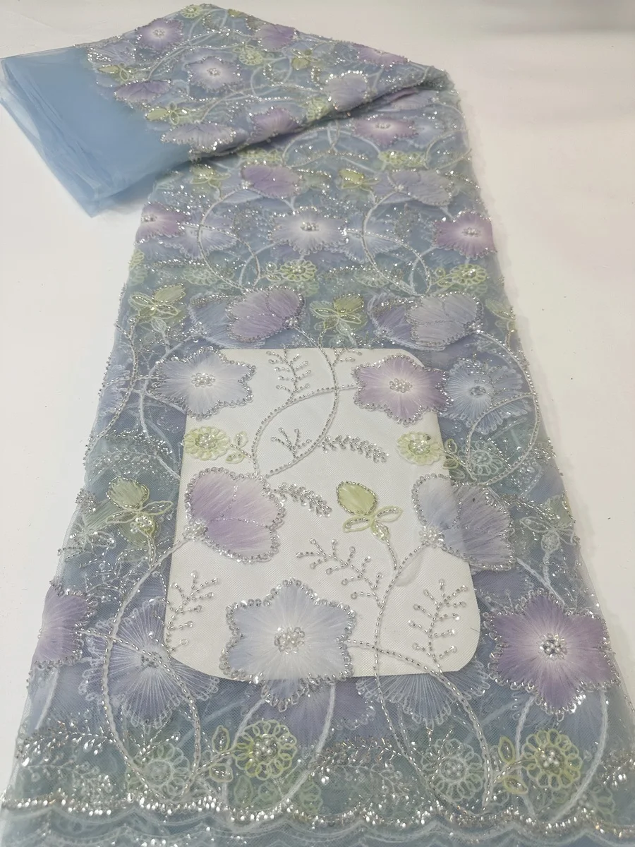 

Новейшая роскошная красочная французская кружевная ткань с 3D блестками и бисером, 2022, высококачественная африканская кружевная ткань с бисером для праздничного платья KYX2506