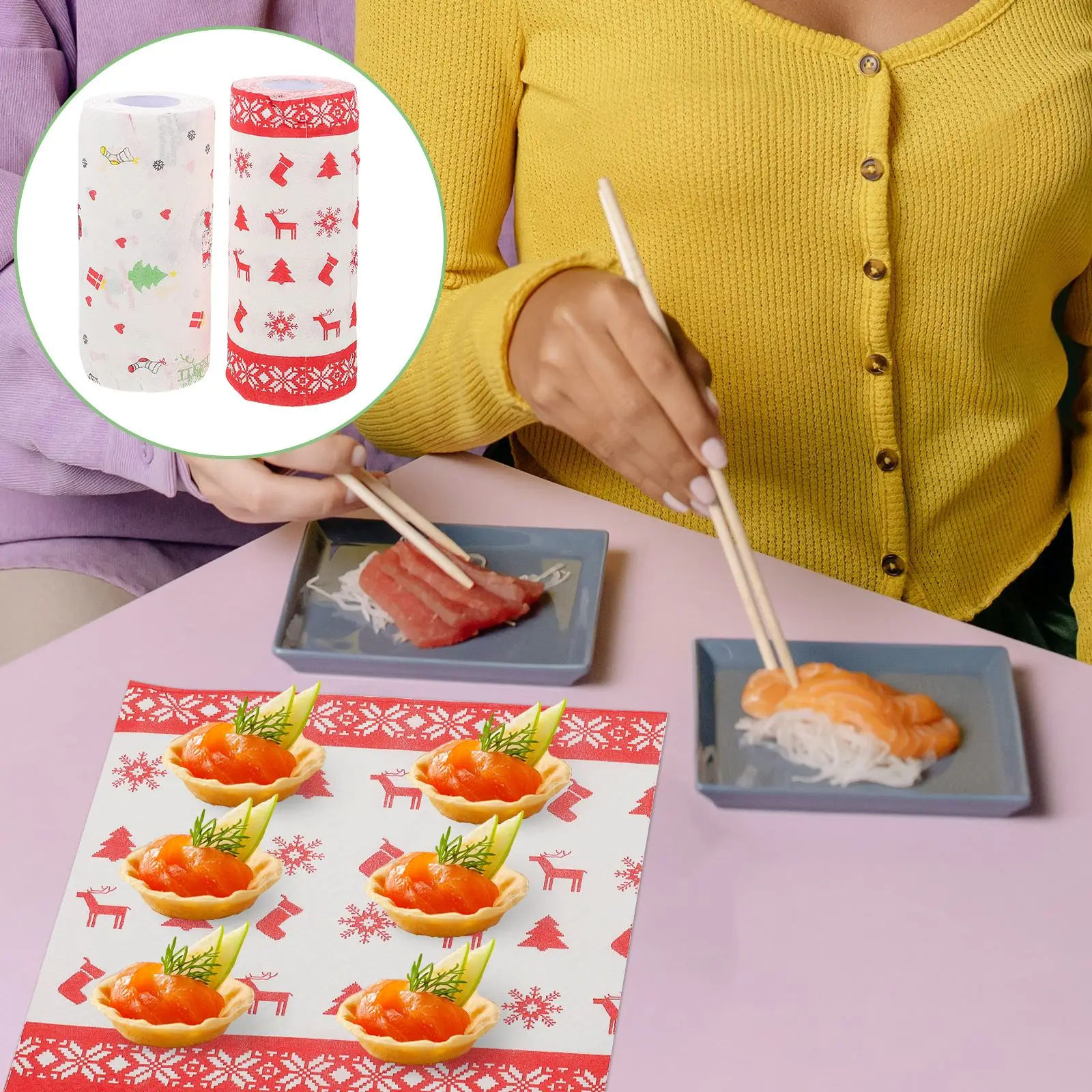 2 Rolls Of Grease-Proof Paper Fried Food Paper Christmas Themed Snacks Paper Kitchen Disposable Dish Towel Food Pad Paper