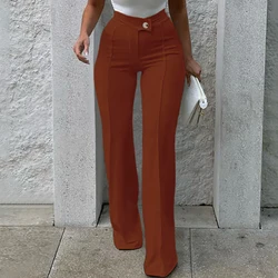 Elegant Solid Commuter Ladies Trousers Spring High Waist Button Wdie Leg Pants Women New Autumn Slim Straight Long Pant Harajuku