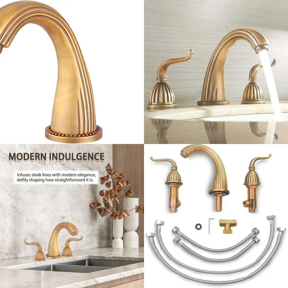 

Antique Brass 2-Handle 3-Hole Bathroom Sink Faucet with Pop-Up Drain Assembly