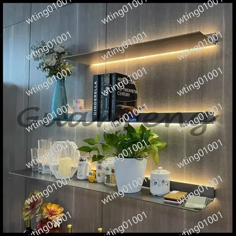 for Extra Long LED Floating Shelves Wall Mounted Black Gray Matte Luxury Unique Home Decor Lighting Display Rack Modern