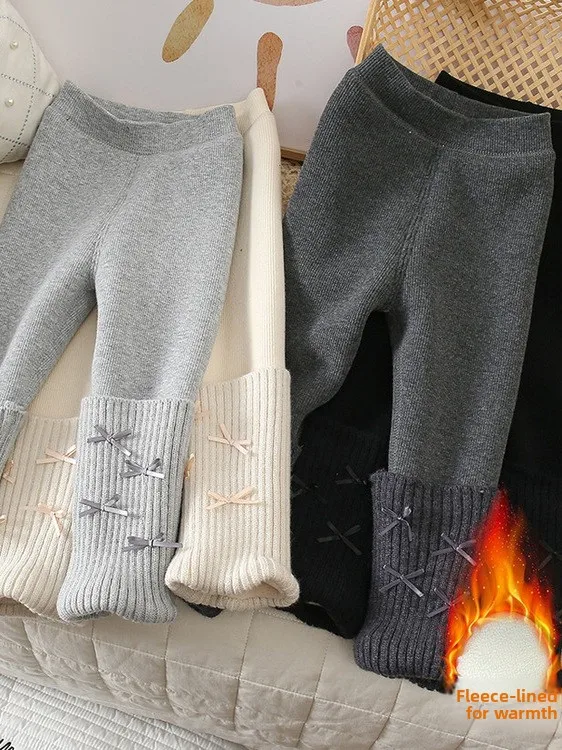 Thiened Fce Lined No-ow Sos-broek Casual warme lange broek voor kinderen Herfst Winter Nieuwe Sle-meisjesbroek