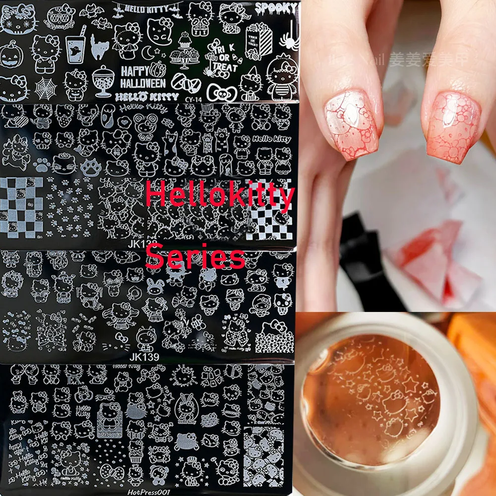 1PC ハローキティ ネイルアート スタンピングプレート ステッカー フルカバー キティキャット イメージ ステンレス鋼 ネイルテンプレート ステンシル ネイルプリントツール