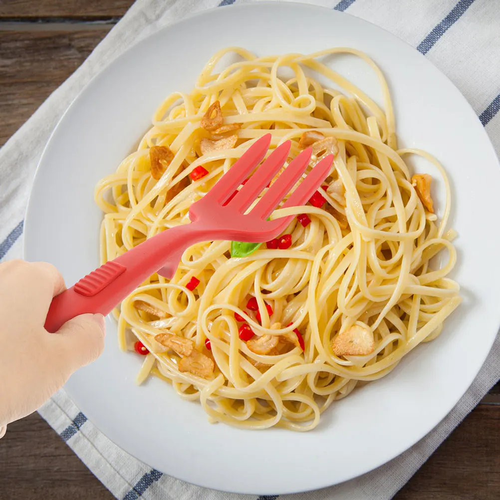 

2pcs Silicone Cooking Household Salad Ergonomic Reusable Food Portable Spaghetti Fork Wear-Resistant Lightweight Noodles Fork