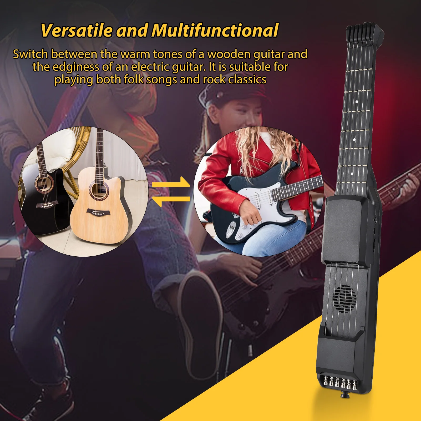 7 Frets Electric Guitar Silent Practice Digital Tuner  Function Portable Folk MIDI Multifunctional Guitar for Beginners
