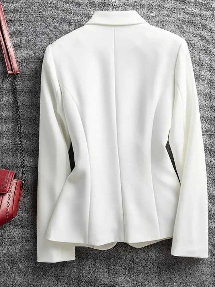

White Short Women's Suit Jacket 2024 Early Spring Slim Fit Elegant Style Small Western Clothes Top Professional Wear