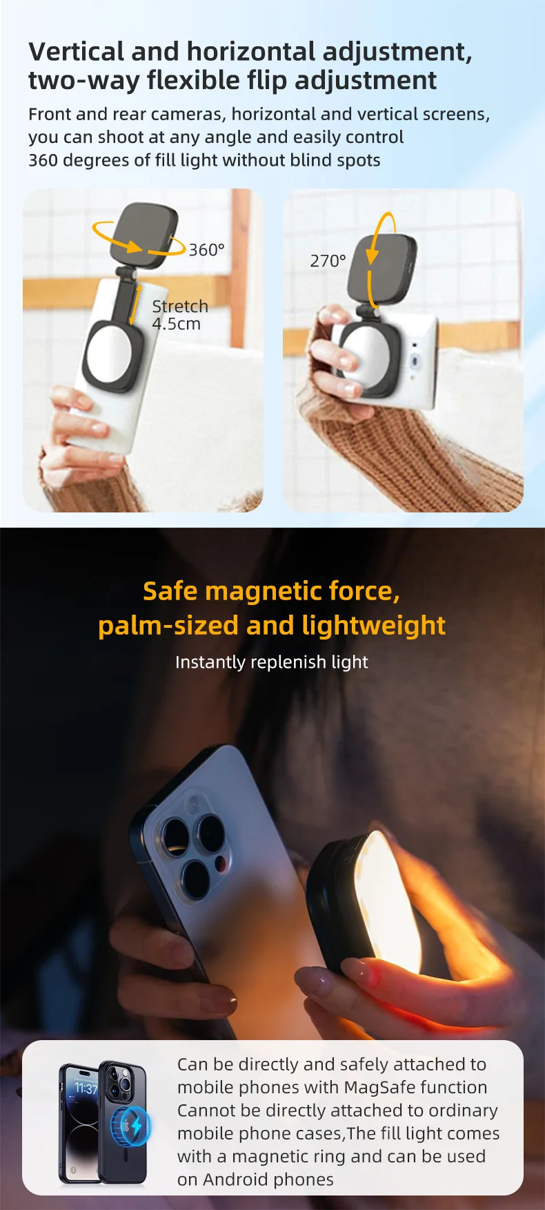 Mini Phone Magnetic Selfie Fill Light Portable Makeup Mirror Foldable Pocket LED Light Photography Clip Fill Light