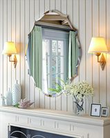 Frameless Scalloped Wall Mirror Decor Scallop Oval Mirror Vanity w Beveled Edge for Bathroom Bedroom Livingroom Diningroom Entry