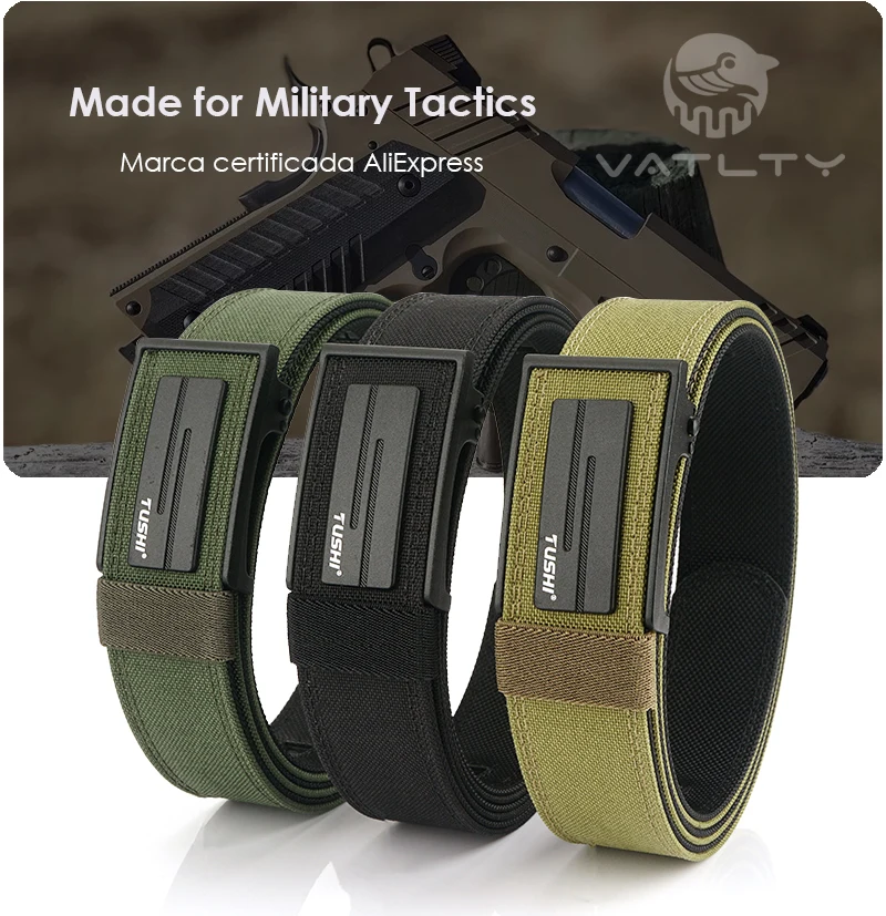 VATLTY Thick Tactical Belt for Men Metal Automatic Buckle Military Pistol Belt Tight Nylon Work Tool Belt Casual Waistband Male